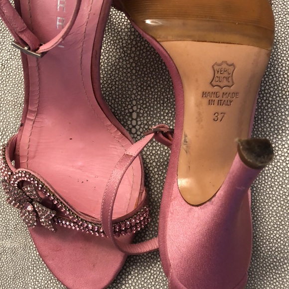 LERRE Handmade in Italy Pink Silk 3.5” heel Rhinestone Flower Size 37 Sandals - Picture 7 of 12
